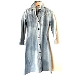 Vintage Denim Dress 1974 Long Sleeve Button Up Sculpted London Honest Injun S